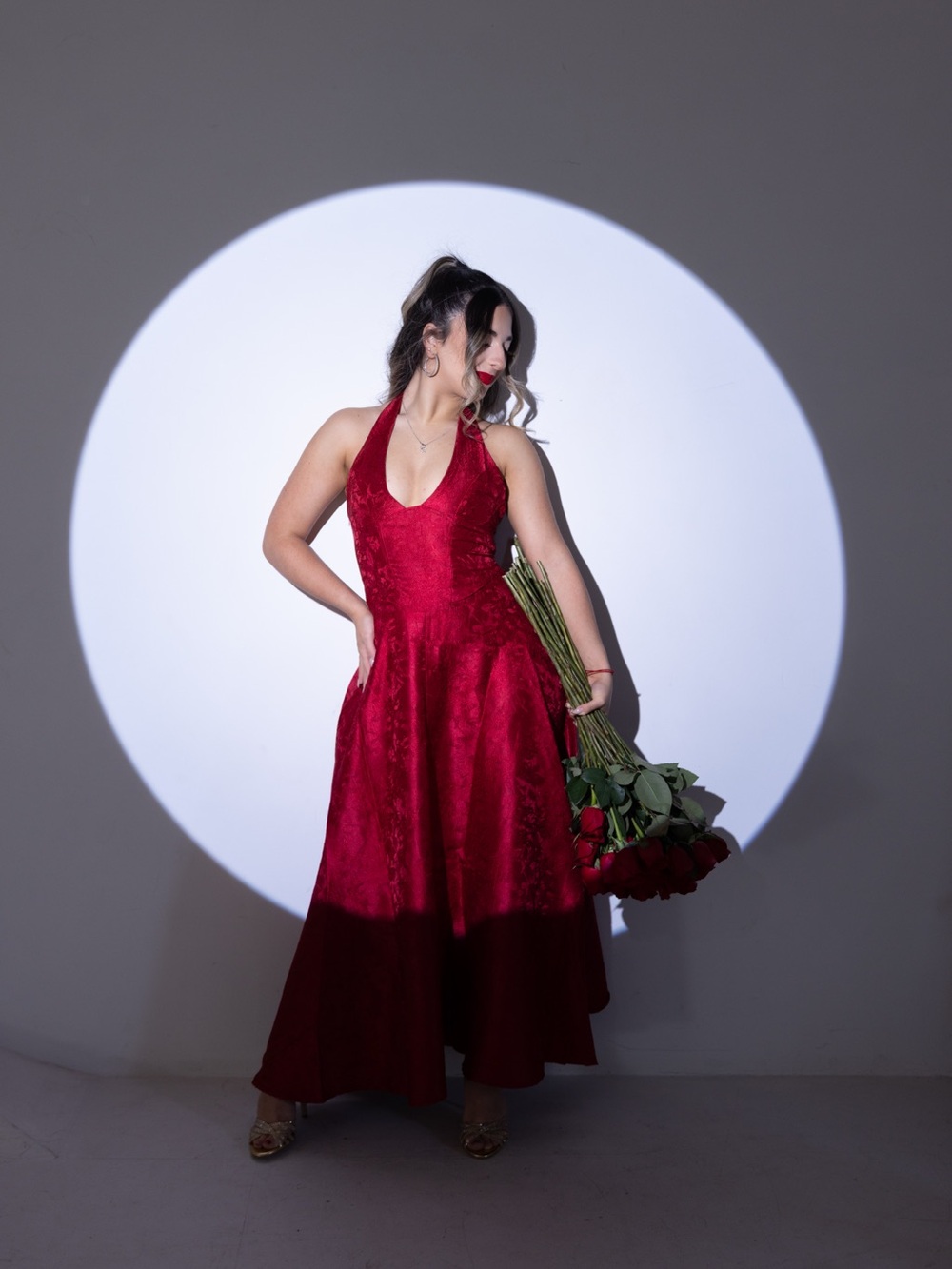 Sleeveless V-Neck Red Evening Dress